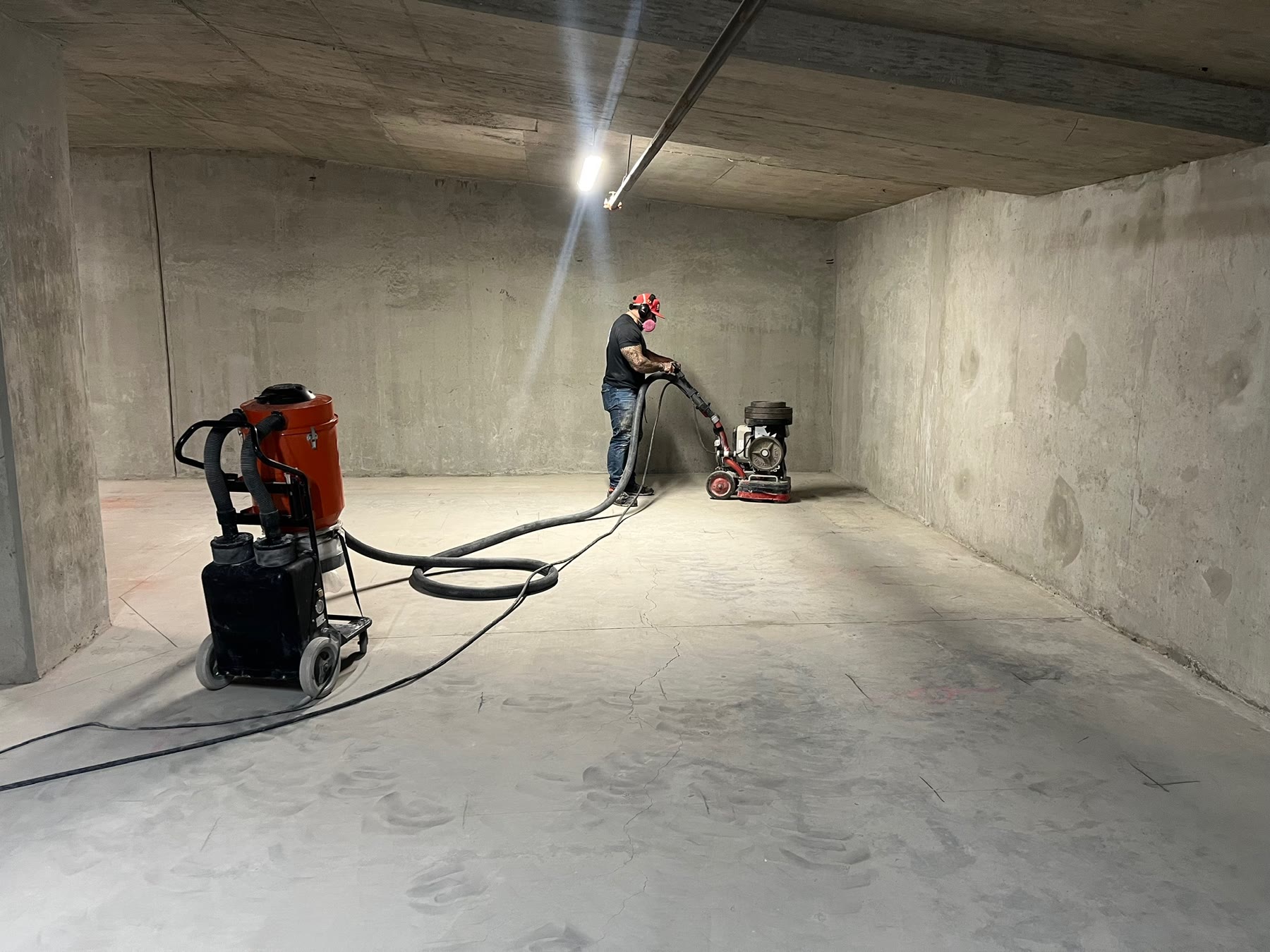 Bare concrete floor diamond-ground and prepped for epoxy